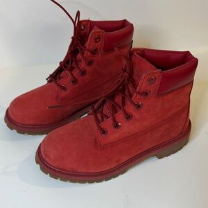 Timberland 6in Unisex Waterproof Burgundy Nubuck Boots Size Juniors 4